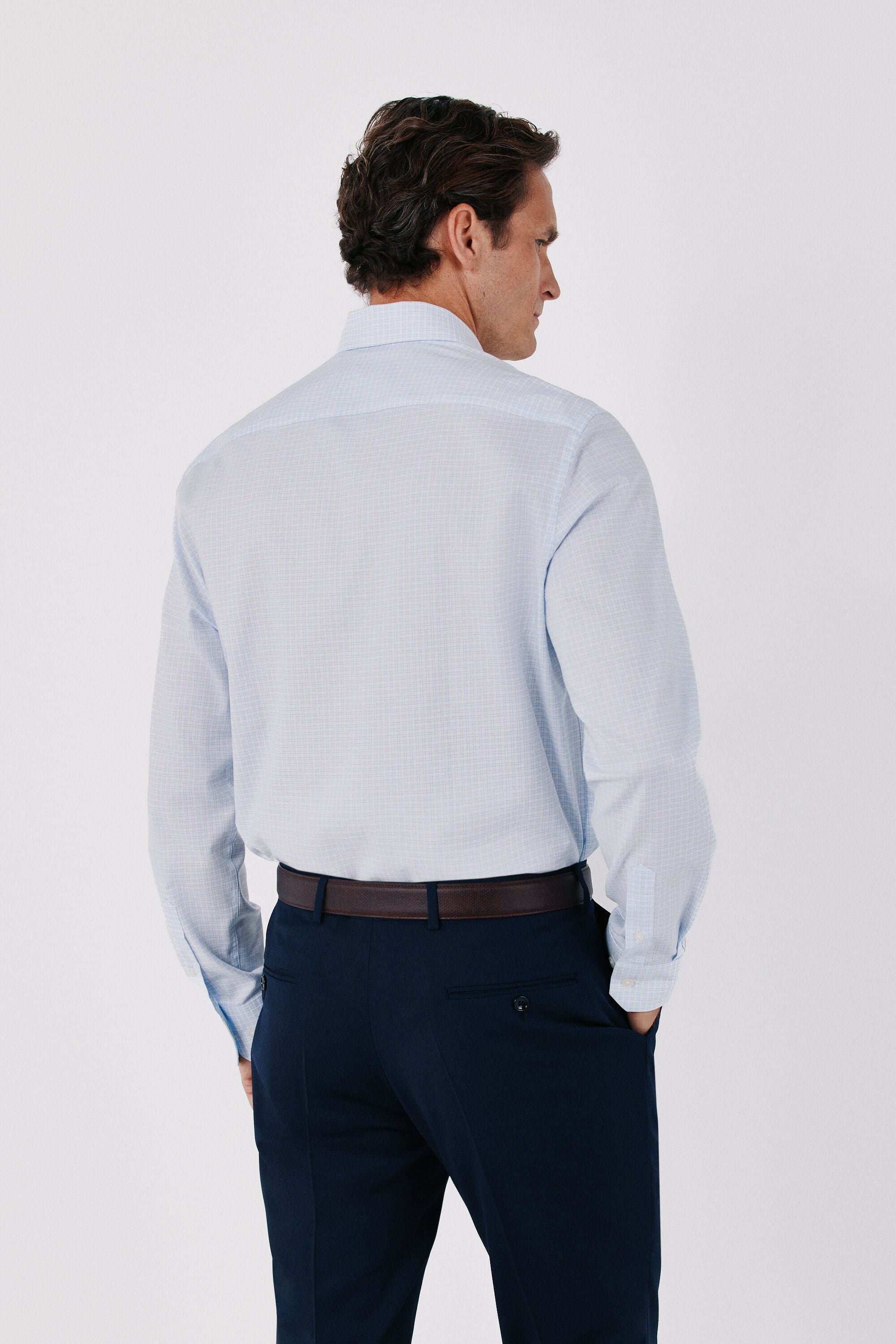 Cortefiel Easy-iron micro-check dress shirt Blue