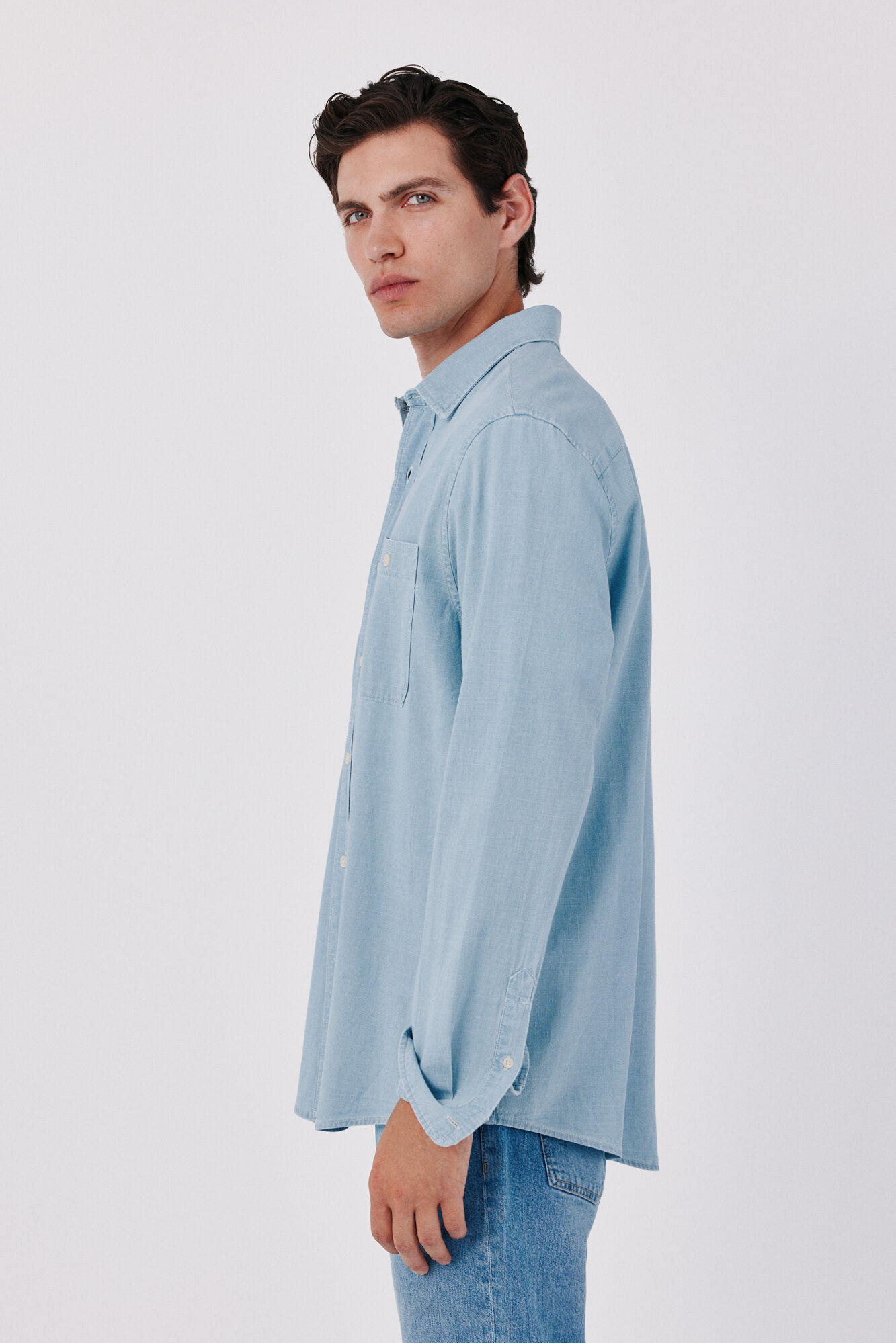 Cortefiel Chambray utility shirt Blue