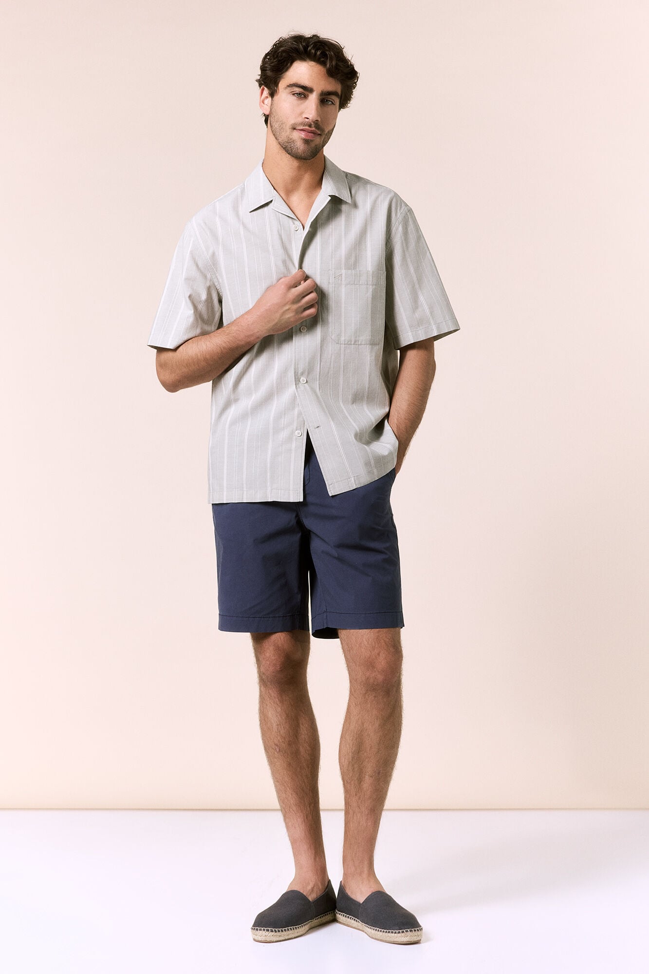 OOTO Striped short sleeve bowling collar shirt