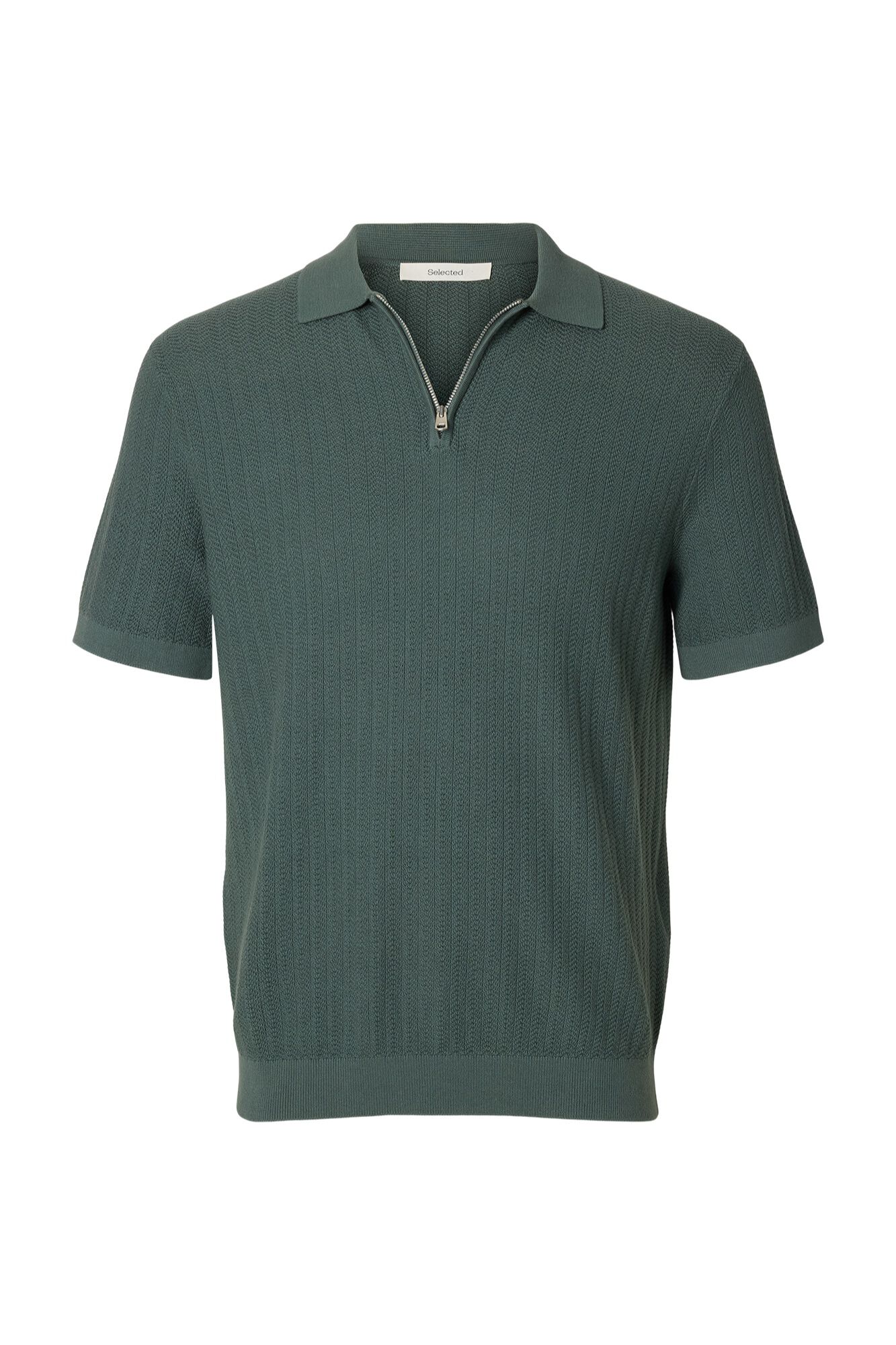 Selected Knitted polo shirt with half zip Dark green