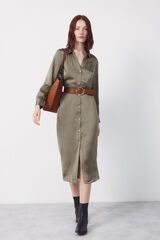 Cortefiel Satin shirt dress Kaki