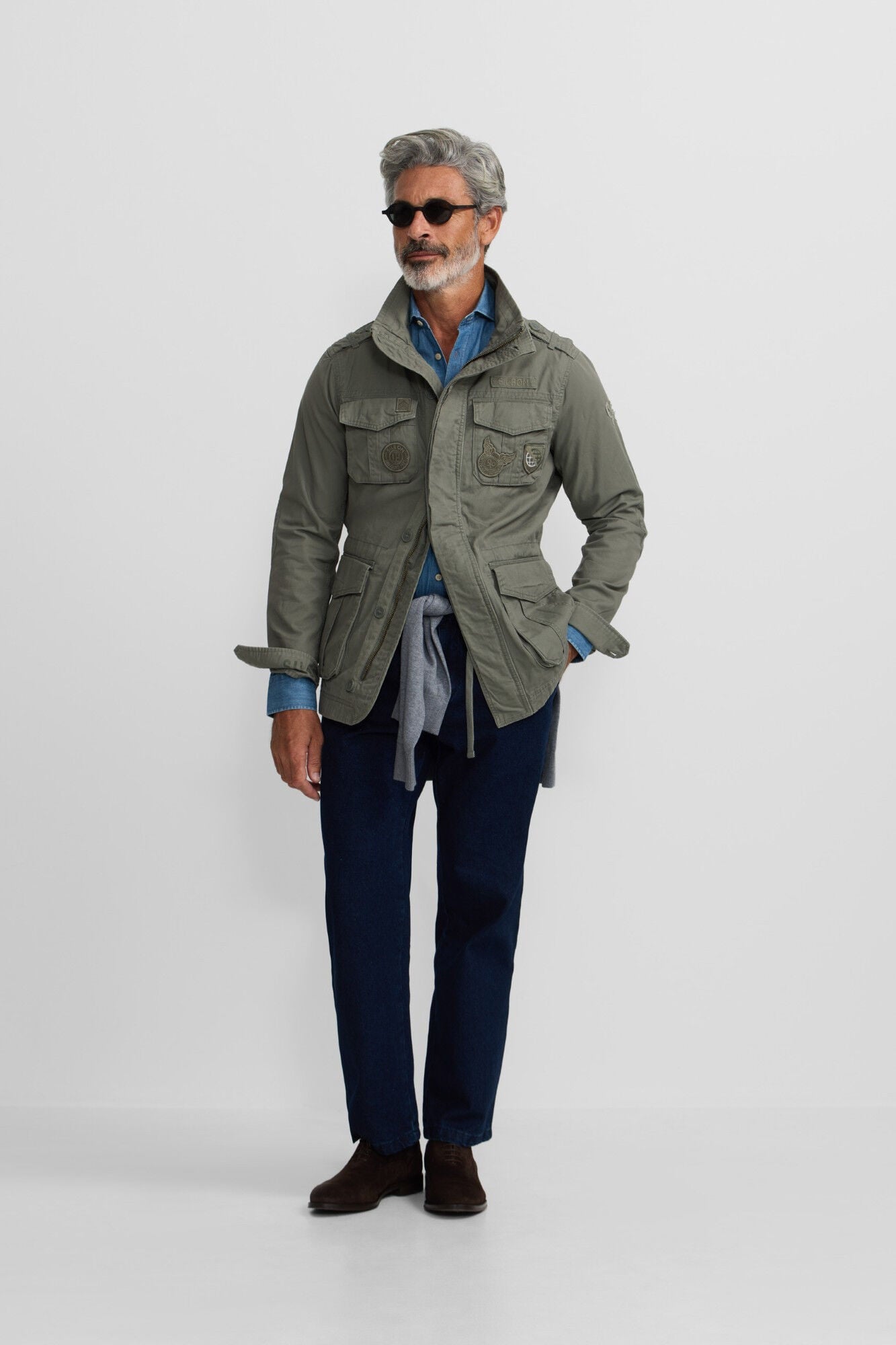 Silbon Military jacket with dye patches