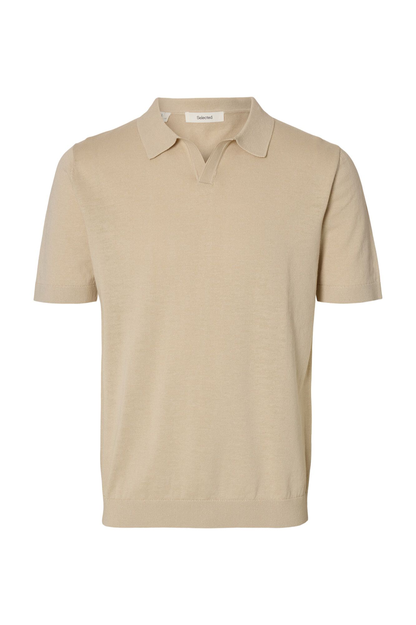 Selected Open-neck knit polo shirt Beige