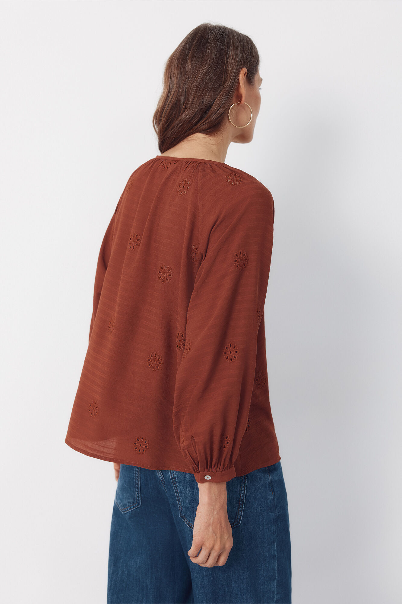 Cortefiel Embroidered blouse Red