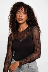 Morgan T-shirt de renda com gola redonda Preto