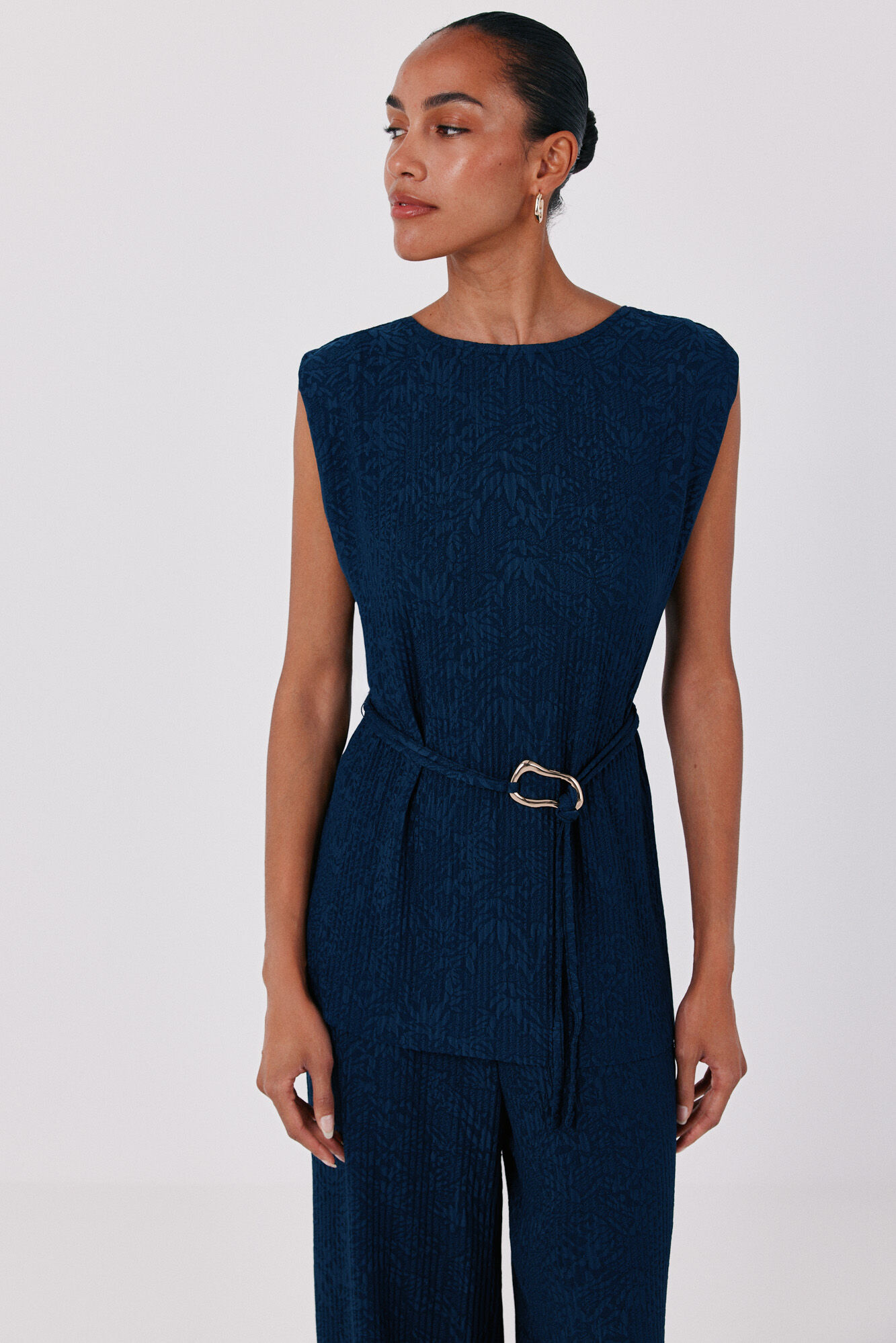 Cortefiel Top jacquard com fivela Azul