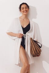 Cortefiel Short lace-trim kaftan White