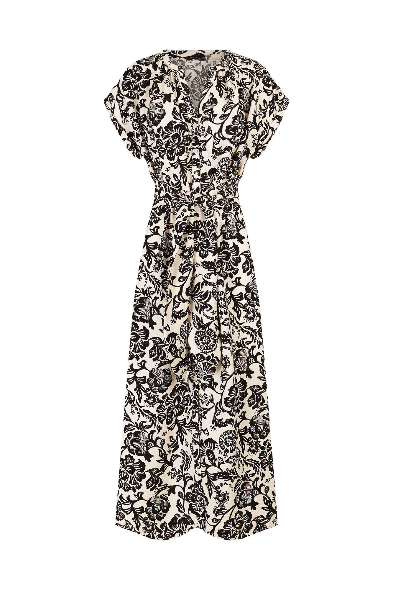 Cortefiel Belted dress Printed white
