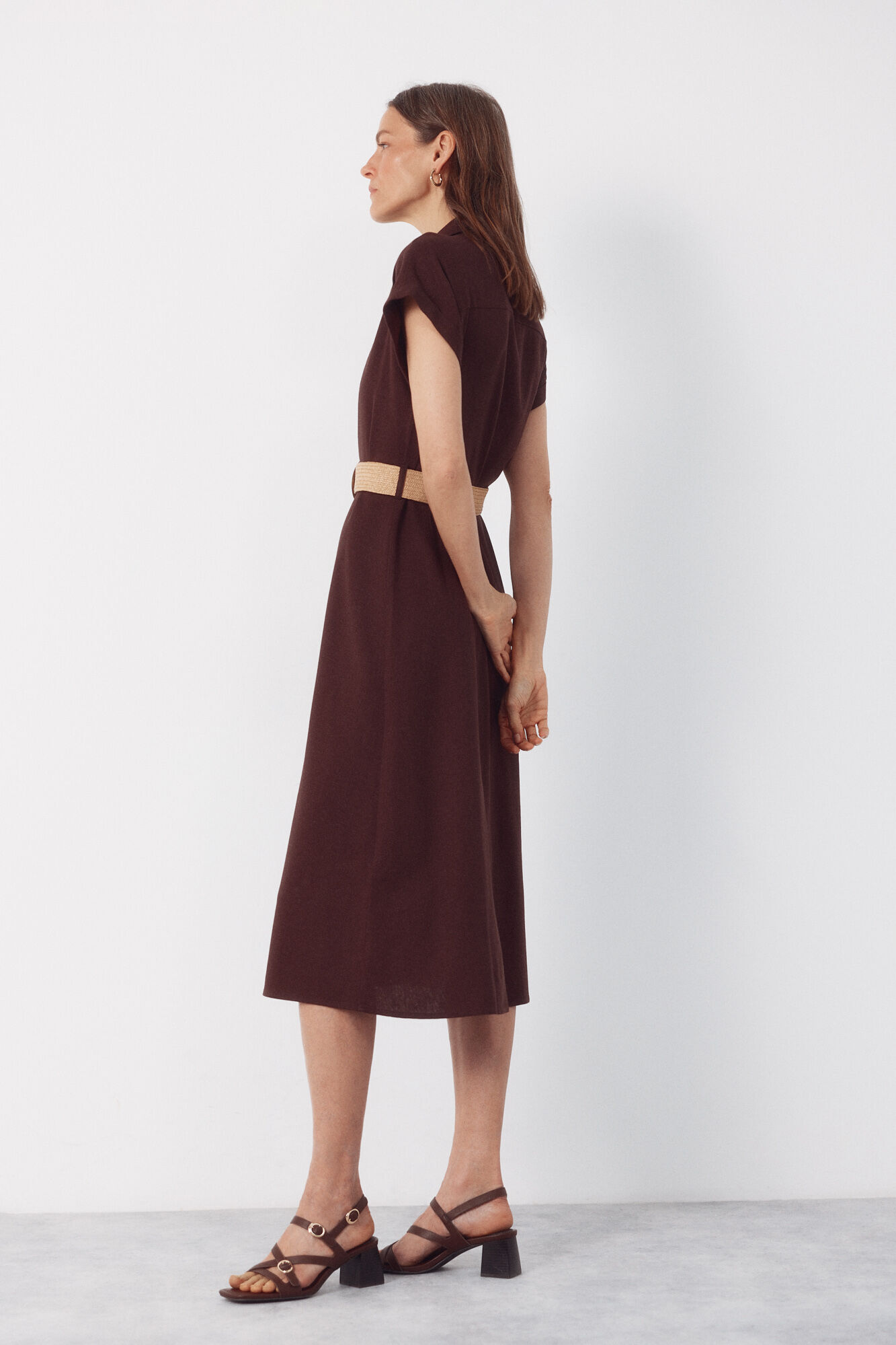 Cortefiel Linen dress Dark brown