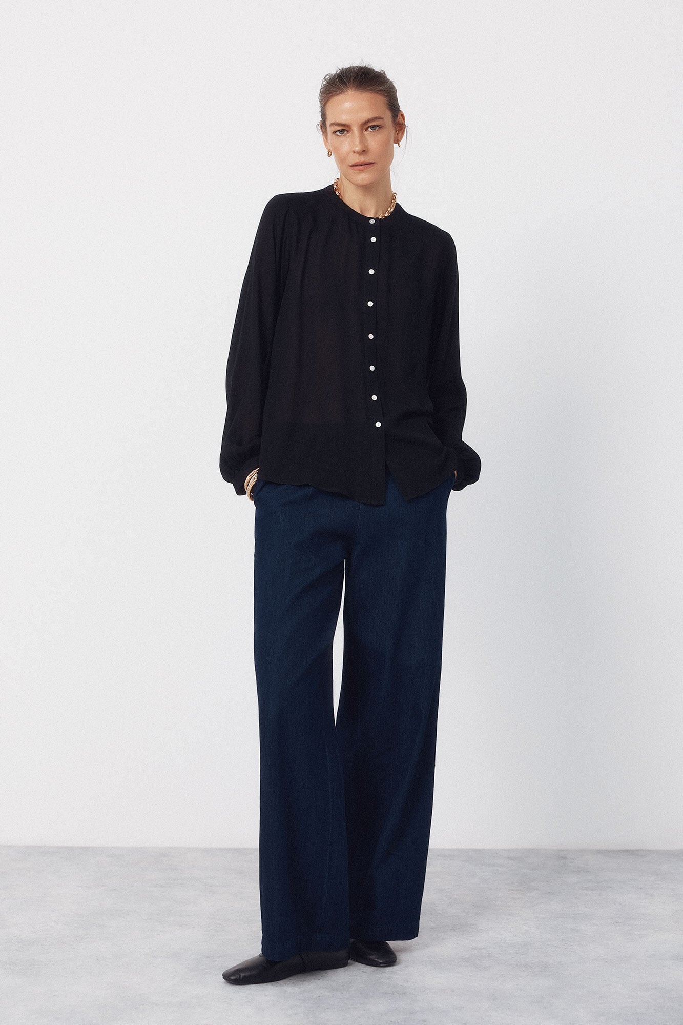 Cortefiel Round neck blouse Black