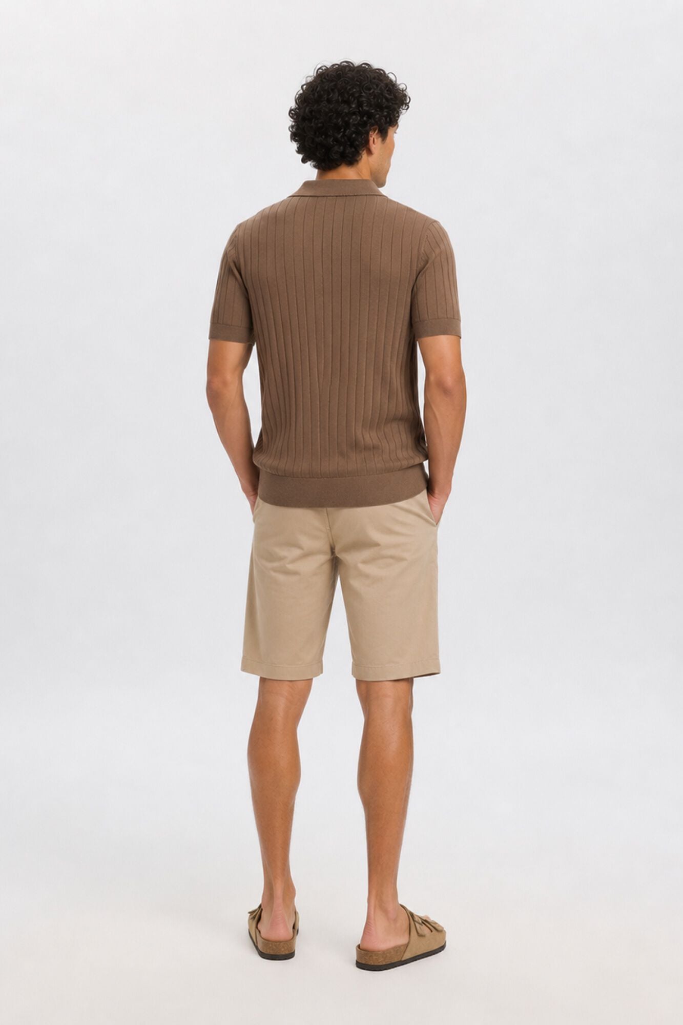 Selected Ribbed knit polo shirt Brown