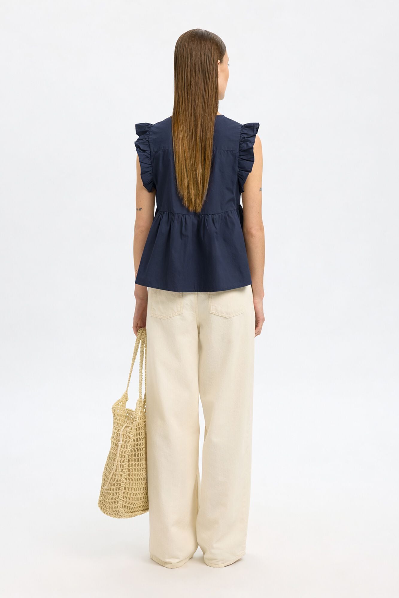 Selected Sleeveless ruffle blouse Navy