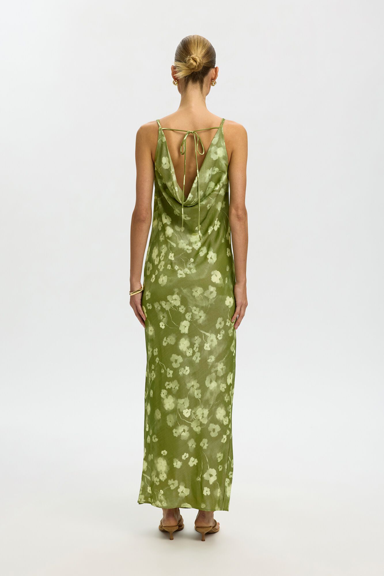 Selected Long thin strap dress Green