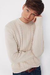 Cortefiel Cable knit round neck jersey-knit  Ivory