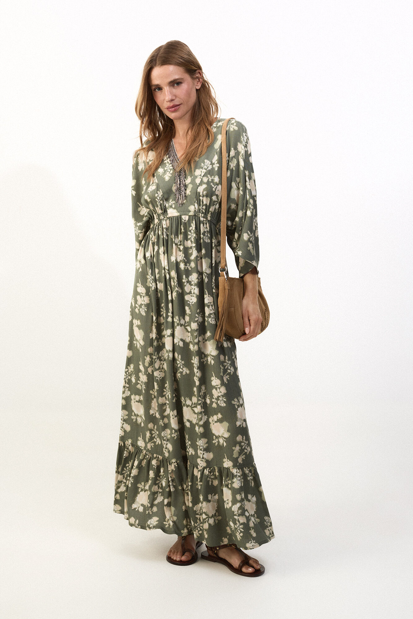 Slowlove Vestido estampado combinado Kaki