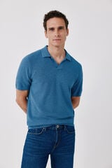 Cortefiel Cotton knit short sleeve polo shirt Blue