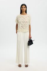 Selected Short sleeve blouse with fringed fabric White