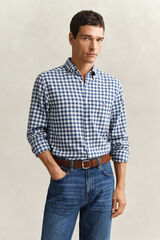 Gant Camisa Regular Fit em algod&atilde;o e linho Azul
