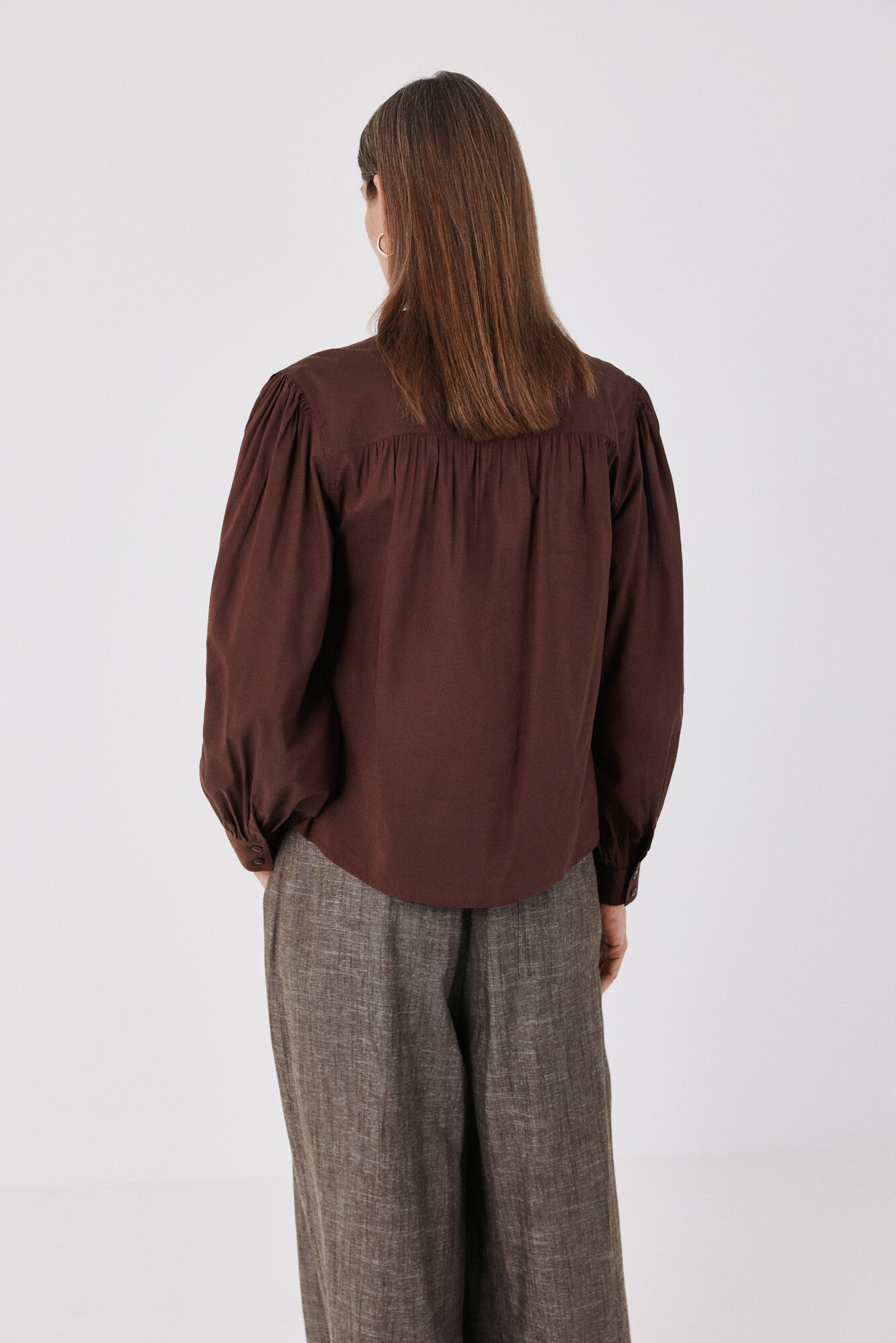 Cortefiel Blusa em algod&atilde;o leve Castanho