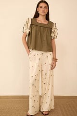 Meisie Short sleeve ruffle blouse Kaki