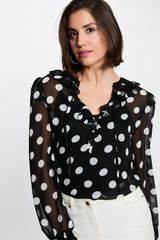 Morgan Blusa em chiffon com gola de la&ccedil;ada Multicolorido