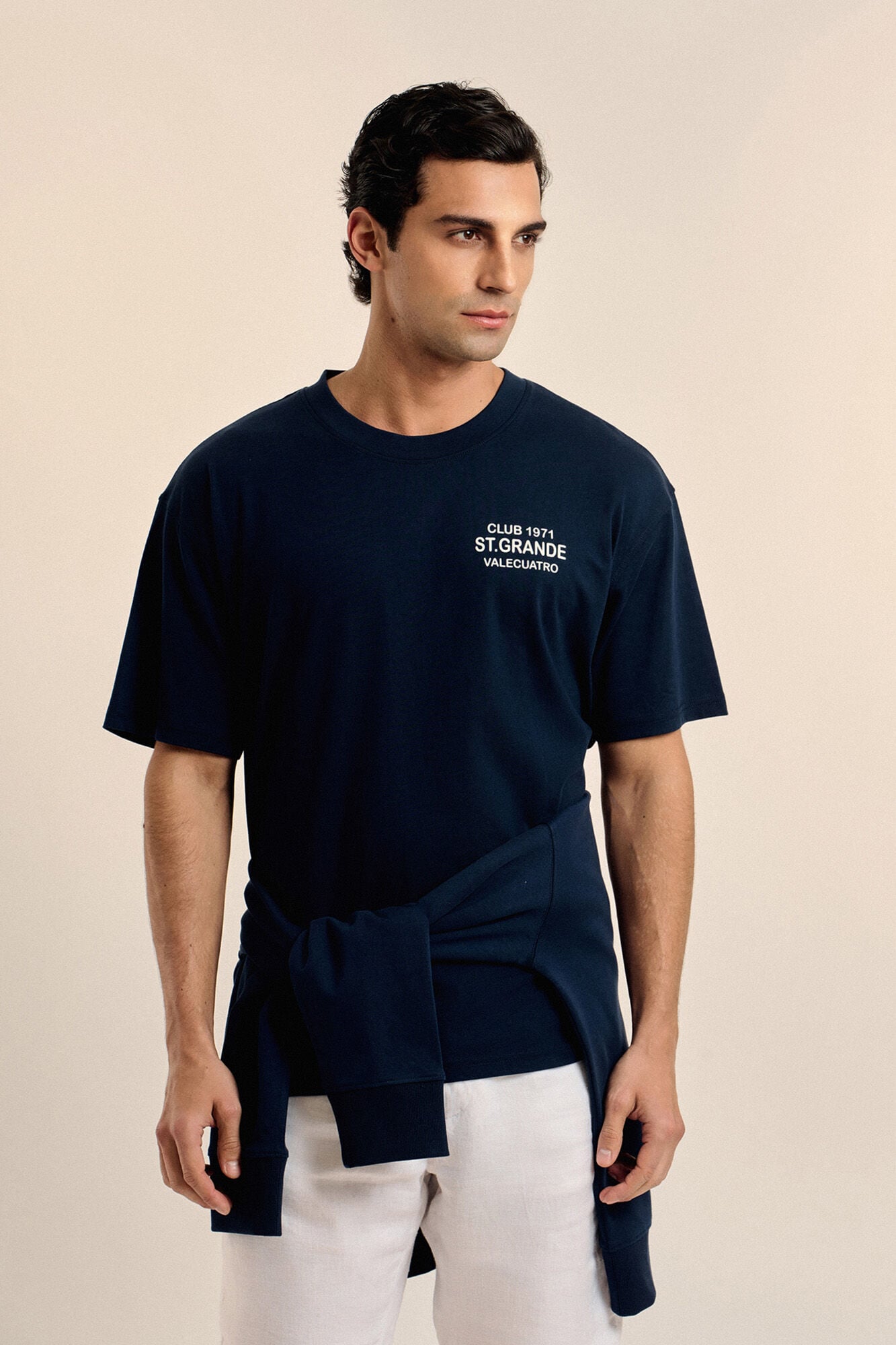 Valecuatro Camiseta texto oversize Azul marino