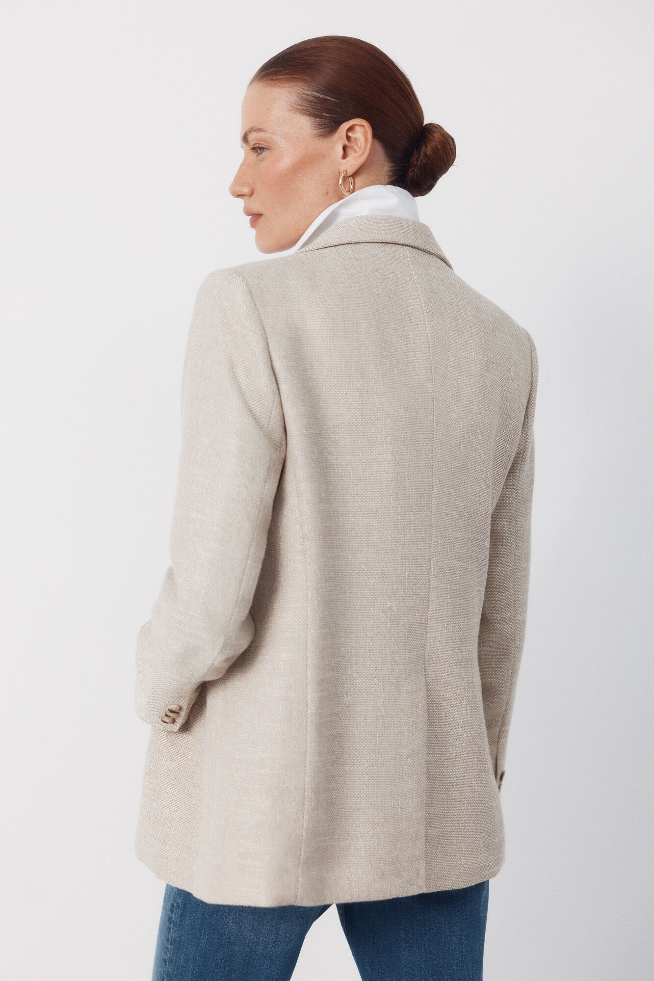 Cortefiel Textured fabric blazer Nude