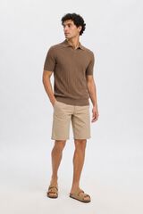 Selected Ribbed knit polo shirt Brown