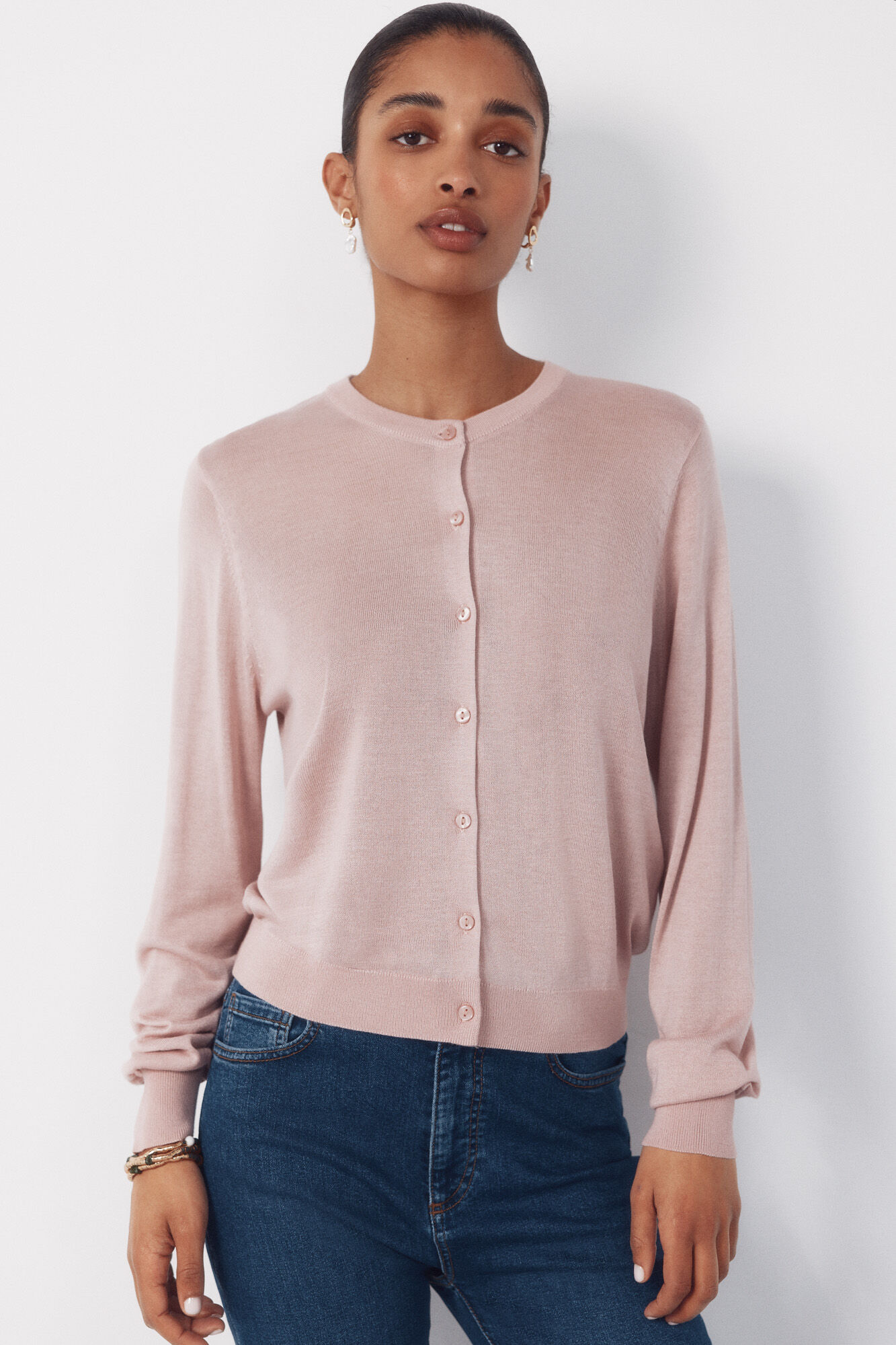Cortefiel Jersey-knit basic jacket Pink
