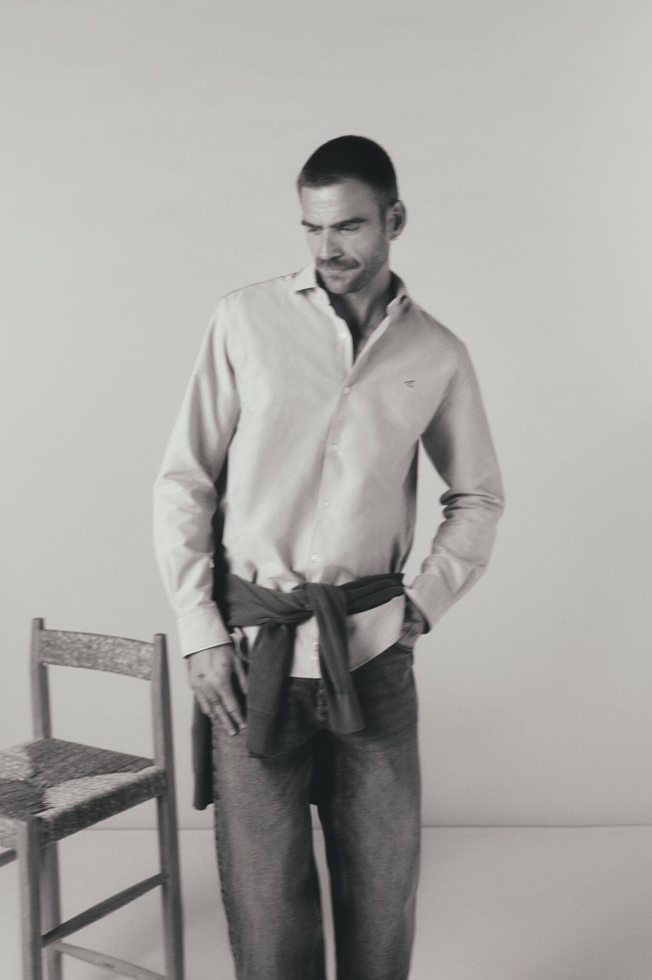 OOTO Camisa oxford lisa de manga comprida Azul
