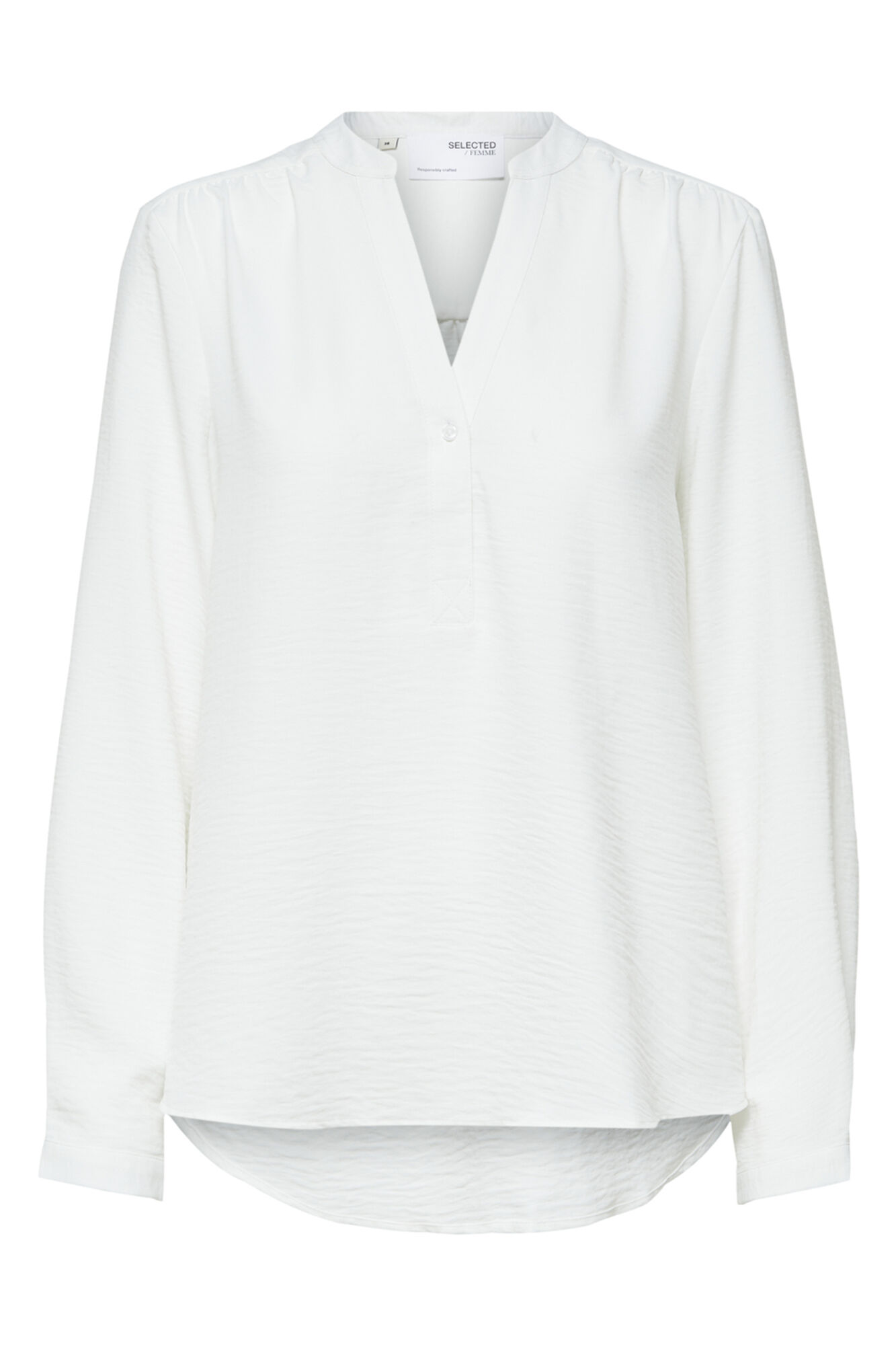 Selected Flowing V-neck blouse made with recycled materials. White