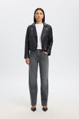 Selected Blus&atilde;o biker cropped 100% couro. Preto