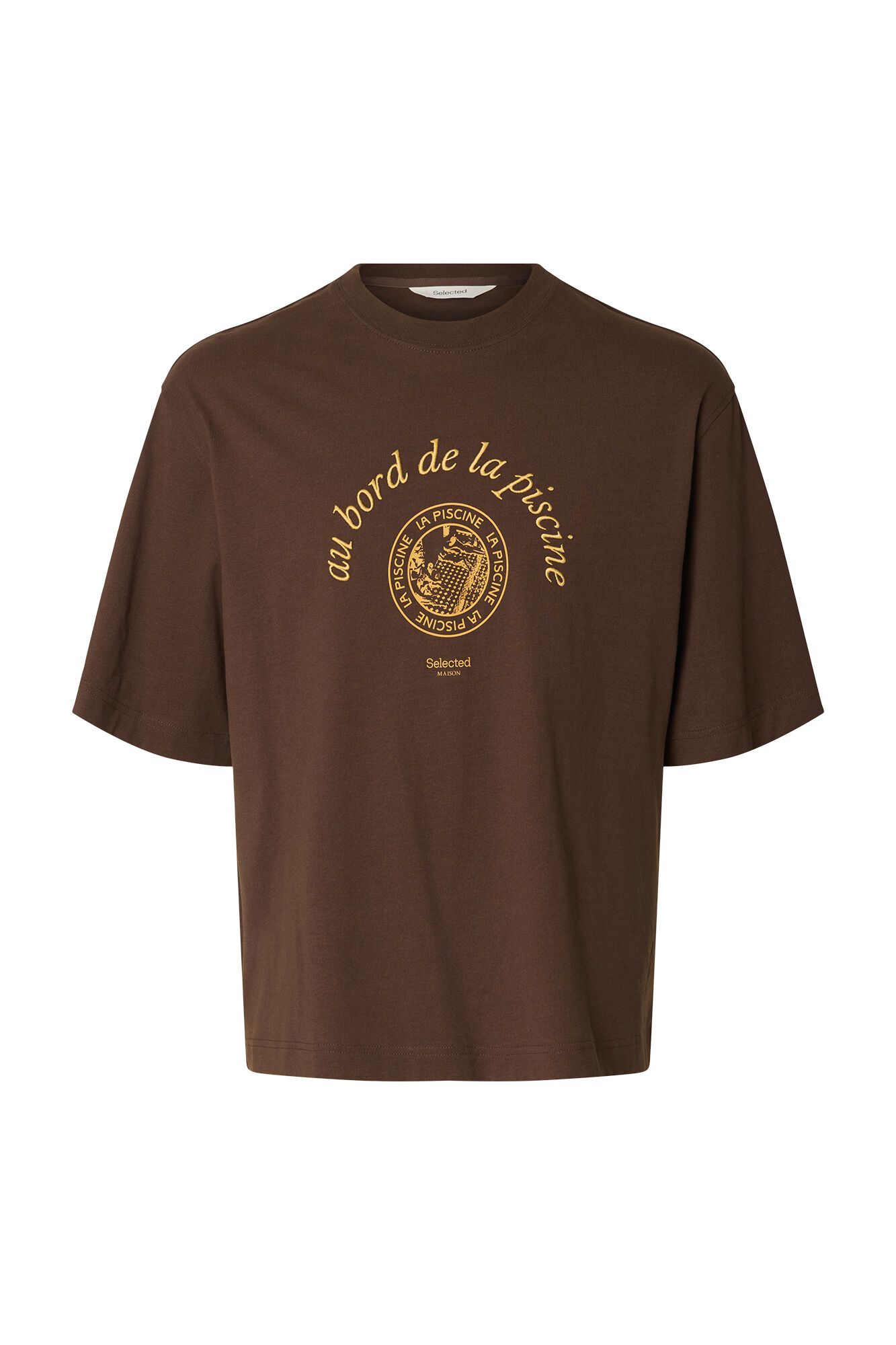 Selected T-shirt de manga curta estampada Castanho