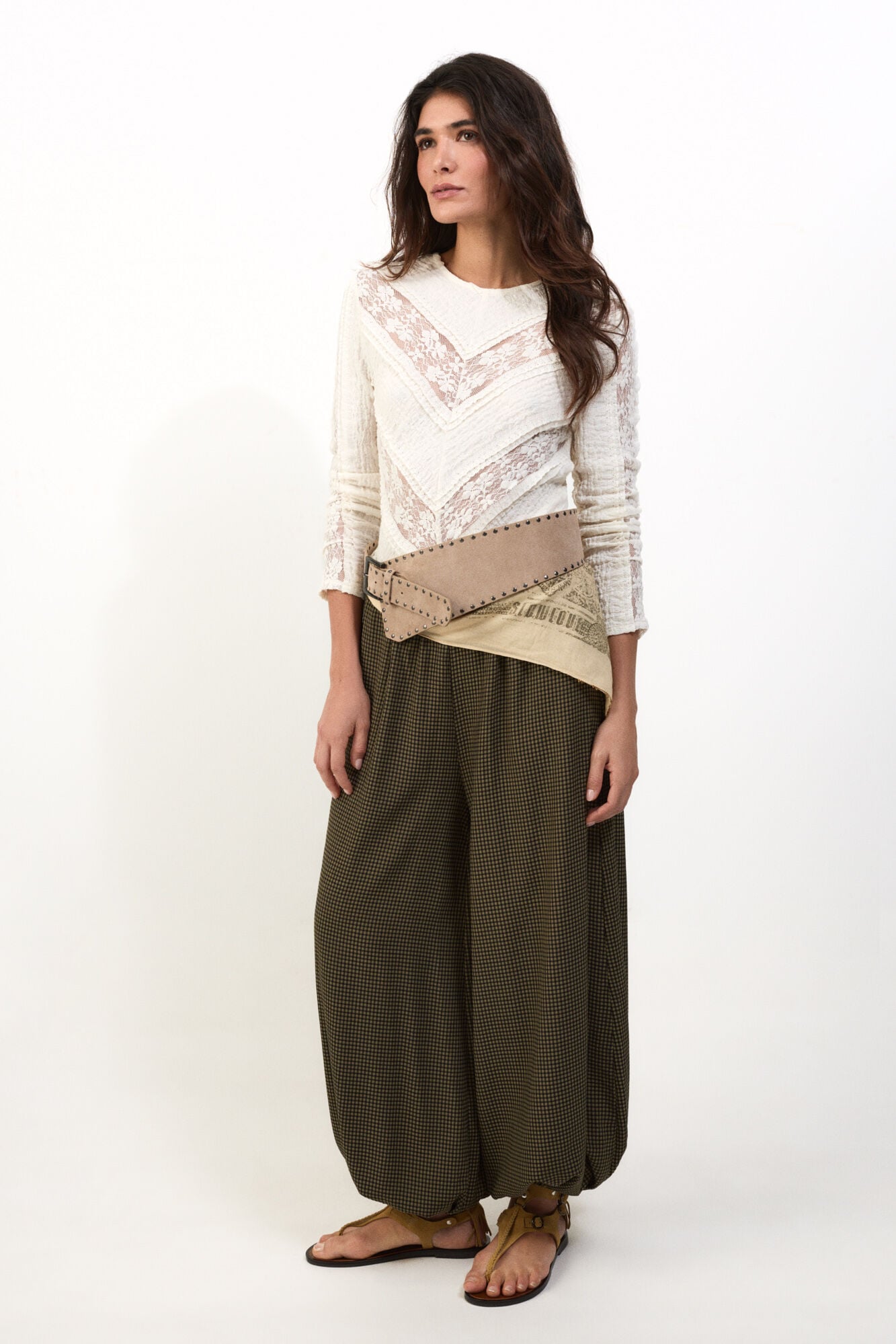 Slowlove Plaid harem trousers Printed green