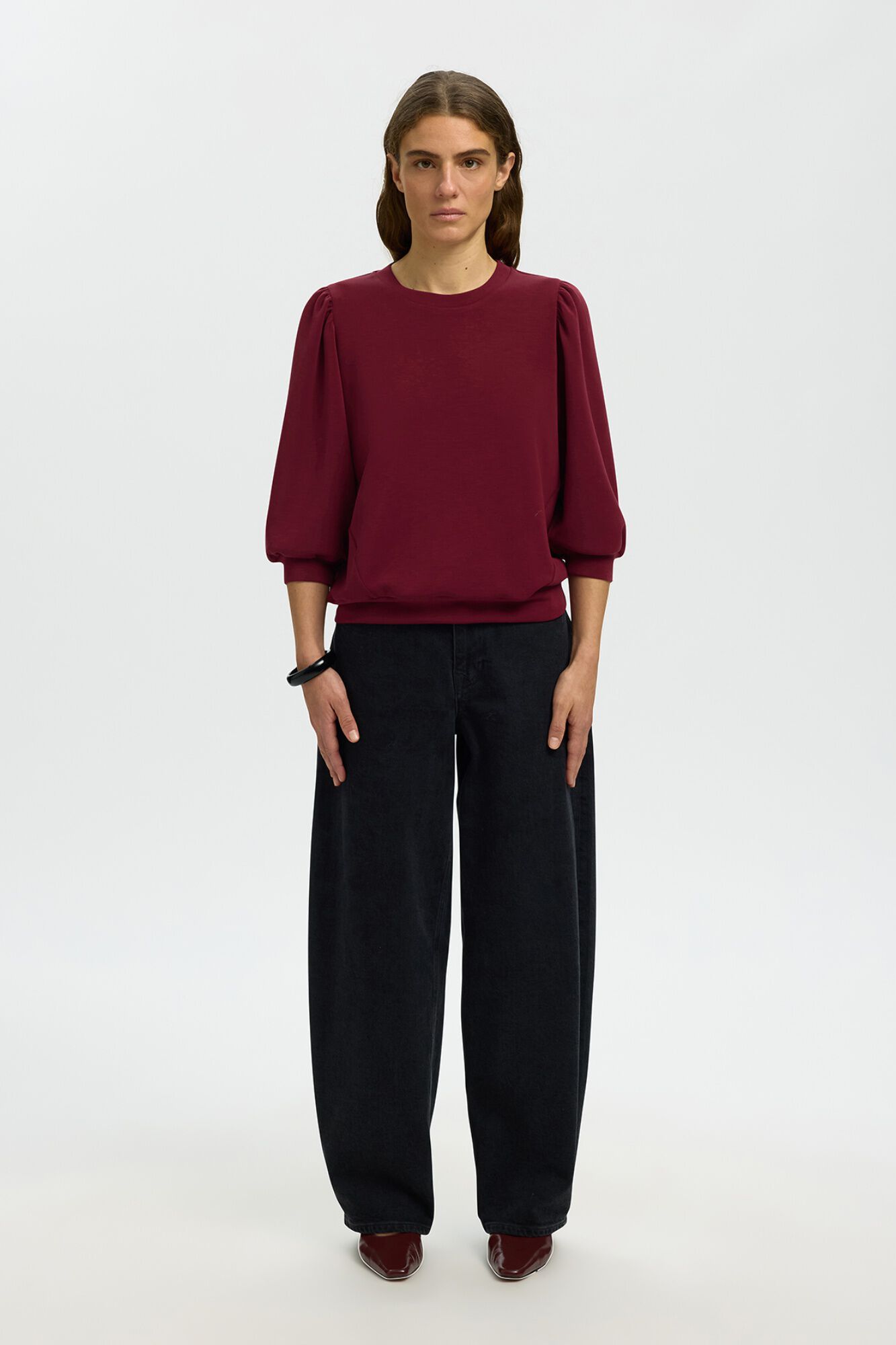 Selected Puffed sleeve top Maroon
