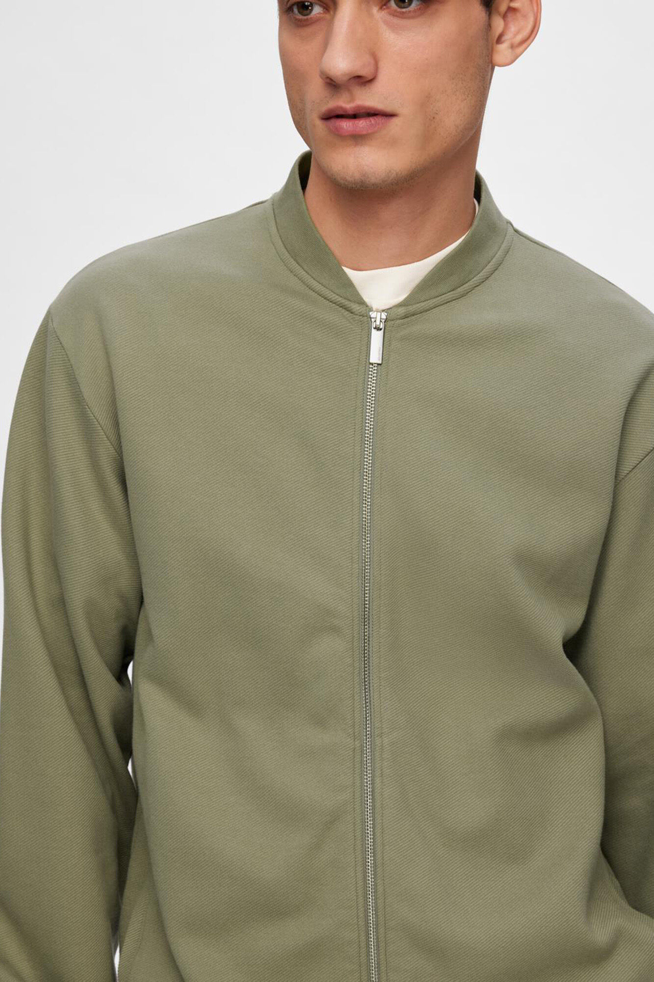 Selected Bomber style sweatshirt made with organic cotton Green
