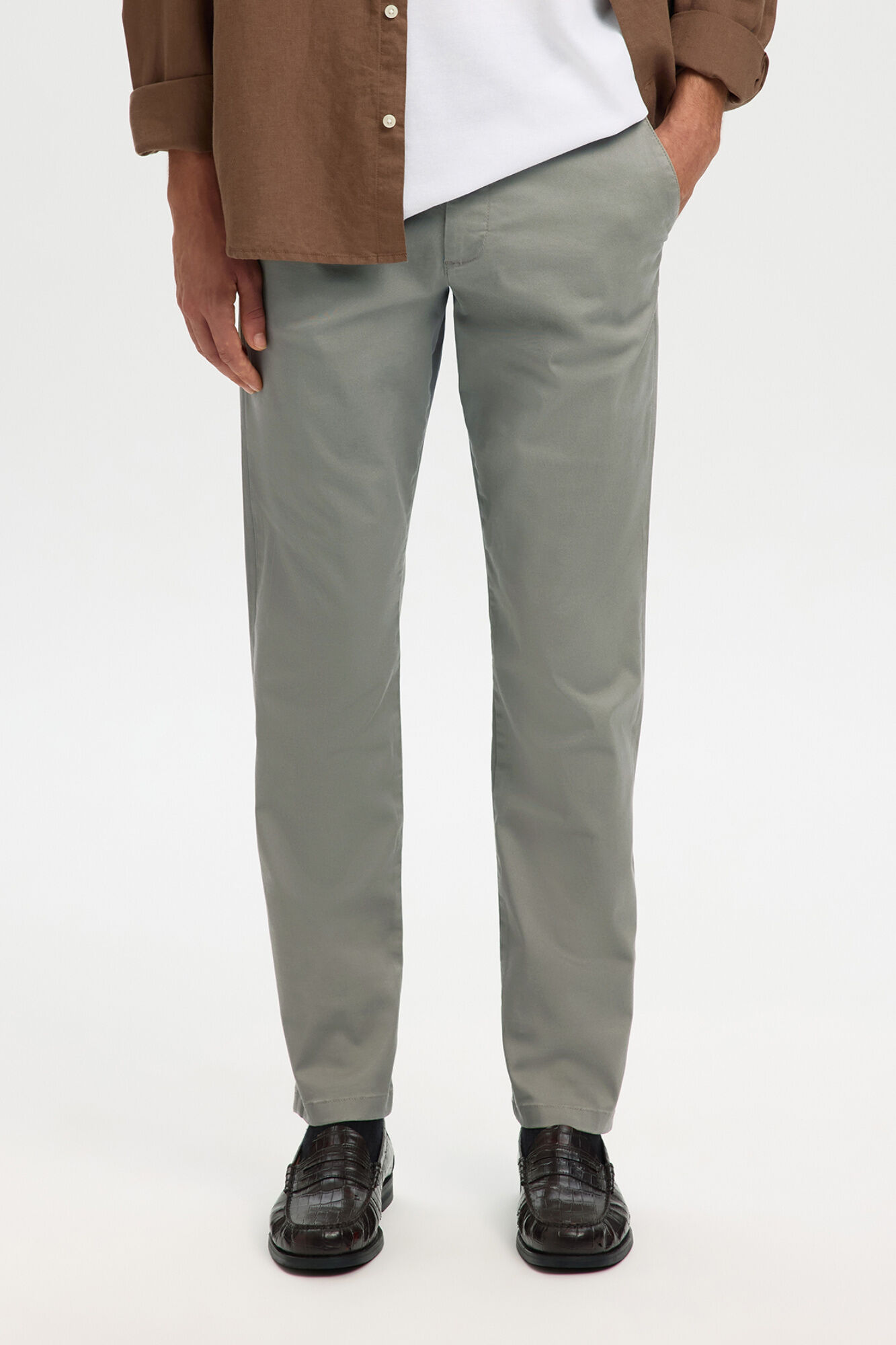 Selected Cal&ccedil;a cal&ccedil;as chino slim fit feita de algod&atilde;o org&acirc;nico  Verde