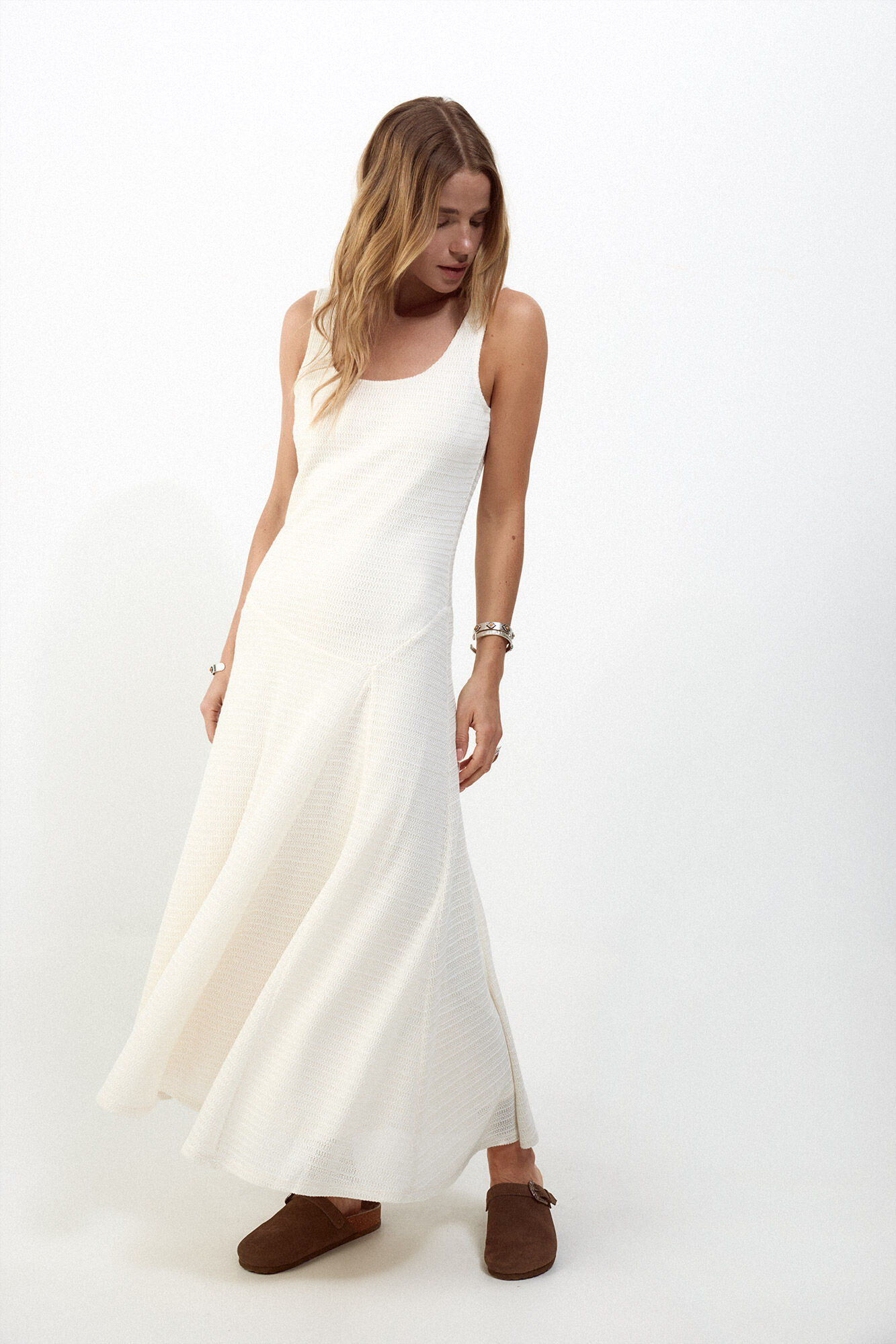 Slowlove Vestido tirantes estructura Ecru