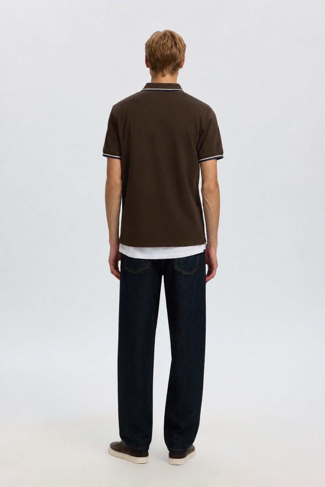 Selected Piqu&eacute; short sleeve polo shirt Dark brown