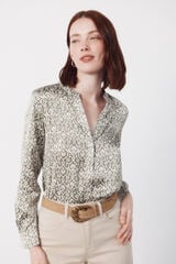 Cortefiel Camisa mandarim de cetim estampada Verde