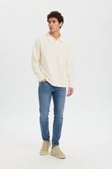 Selected Long sleeve relaxed fit polo shirt White