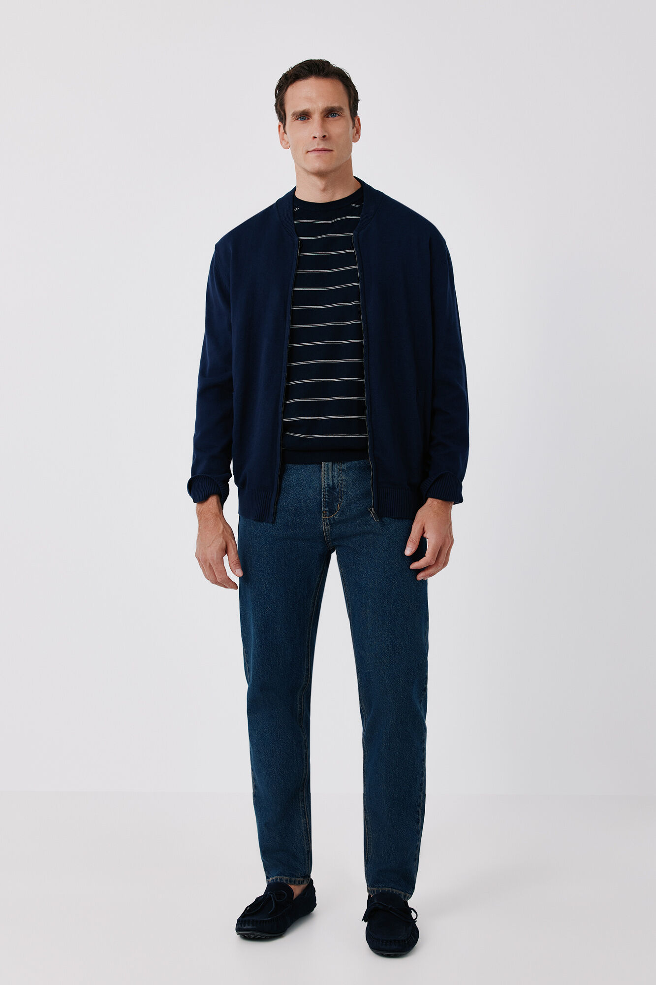 Cortefiel Cotton fine knit zip fastening cardigan