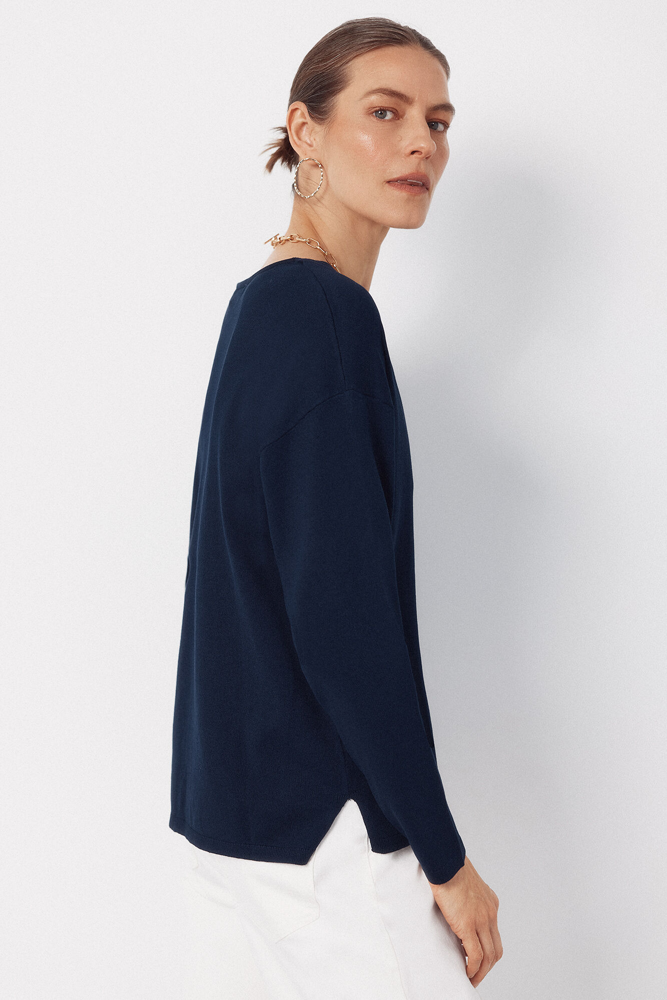 Cortefiel Camisola de malha decote bico Azul
