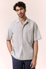 OOTO Camisa rayas manga corta cuello bowling Kaki