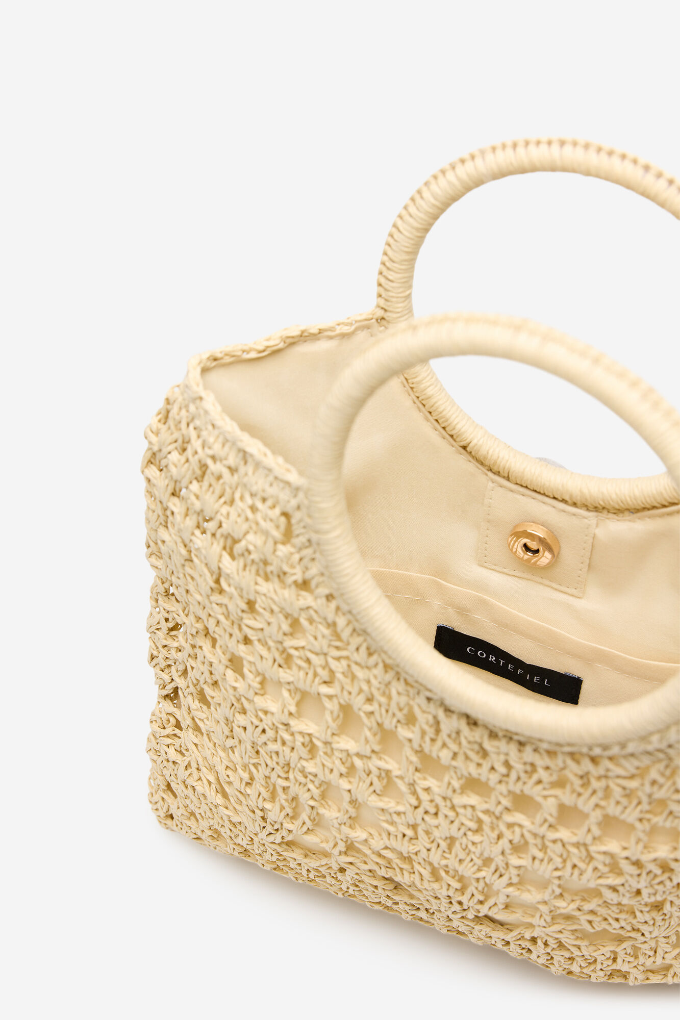 Cortefiel Raffia braided pouch Nude