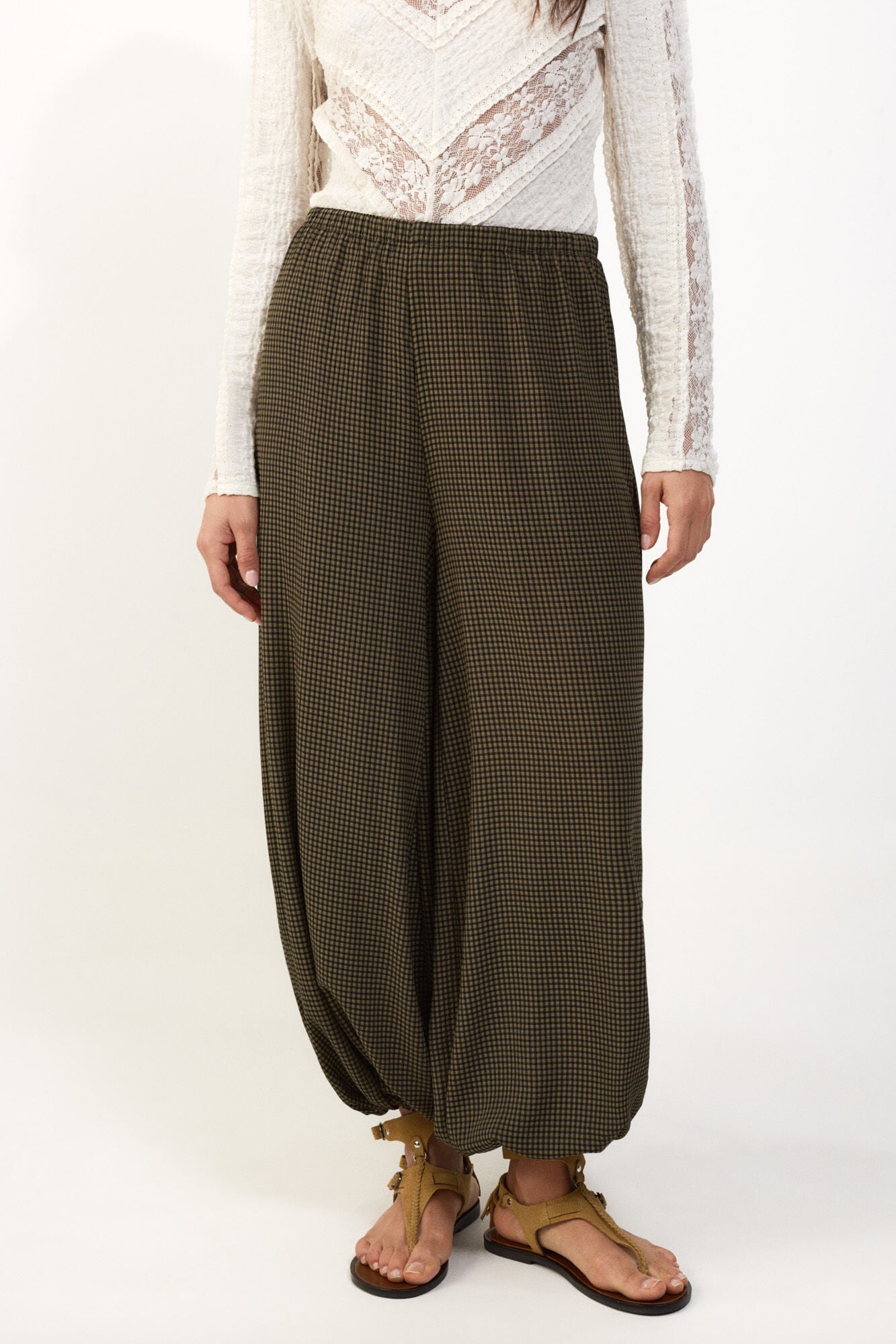 Slowlove Plaid harem trousers Printed green