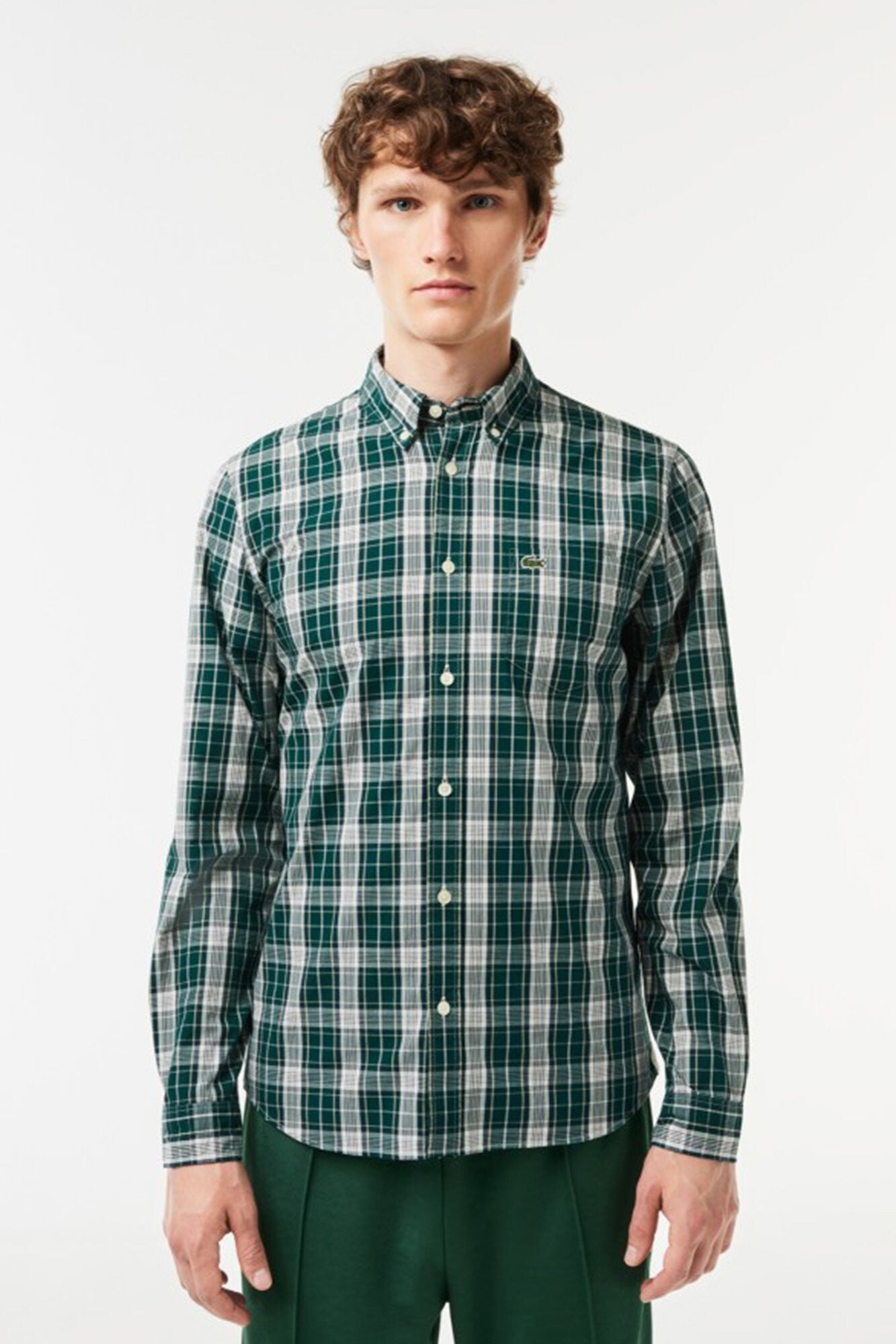 Lacoste Camisa el&aacute;stica con estampado de cuadros para hombre