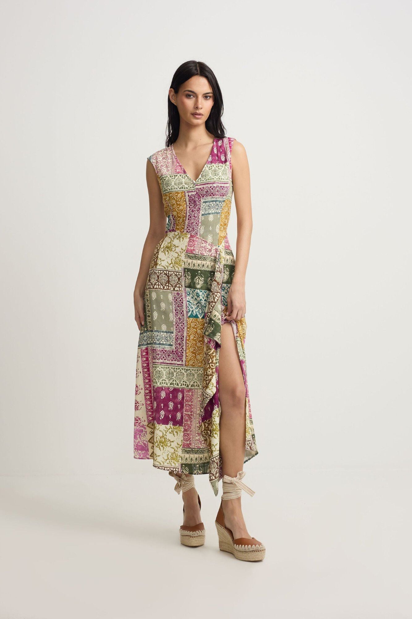 Silbon Vestido midi estampado patchwork