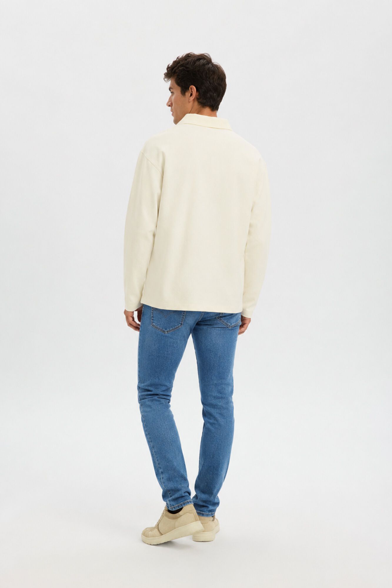 Selected Long sleeve relaxed fit polo shirt White