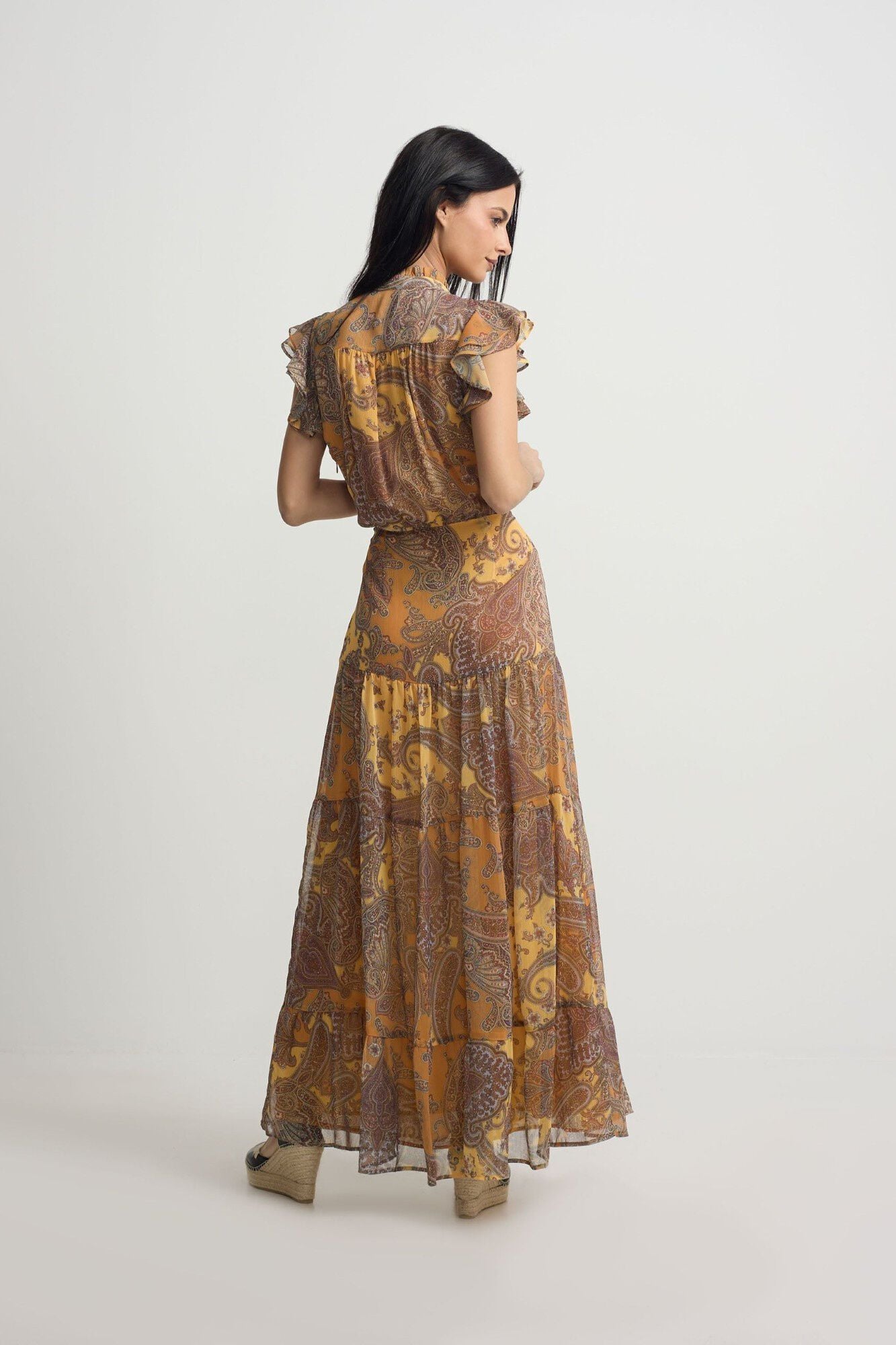 Silbon Vestido midi vuelo estampado Estampado naranja